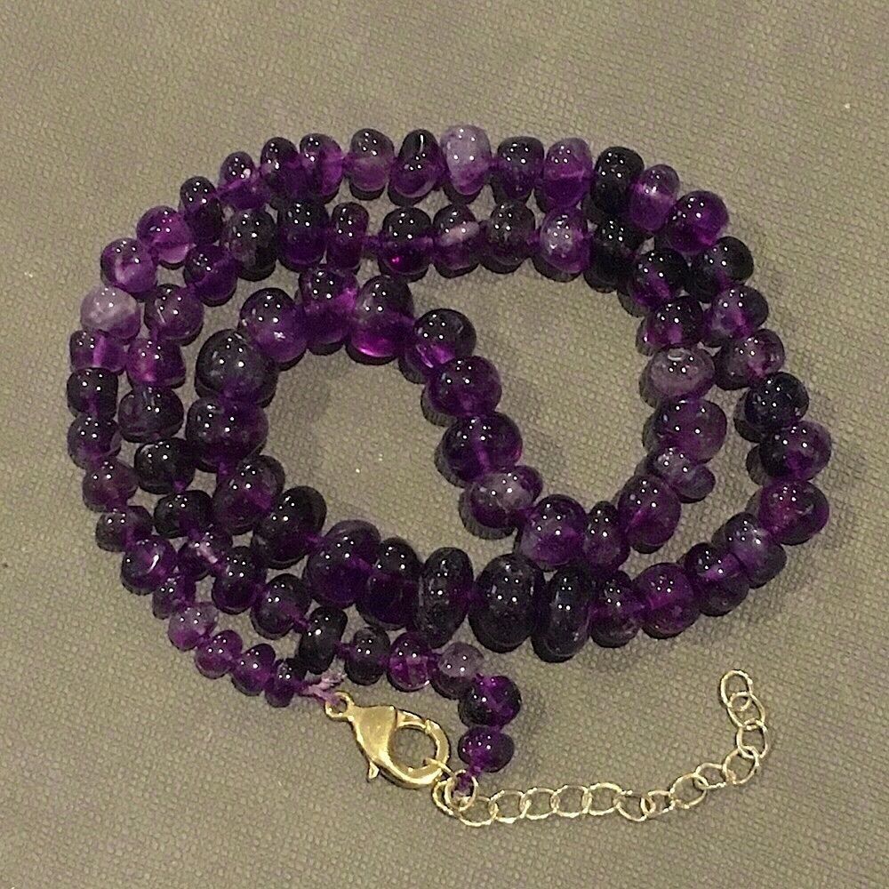 Vintage Hand Knotted Amethyst and Sterling Silver Necklace 21 inches long